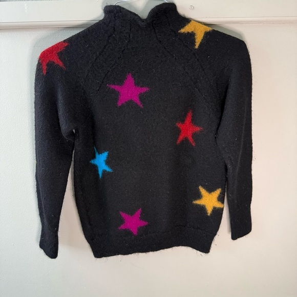 Veda Black Knit Turtleneck Sweater with Vibrant Stars Blue Yellow Red Pink - Picture 3 of 6